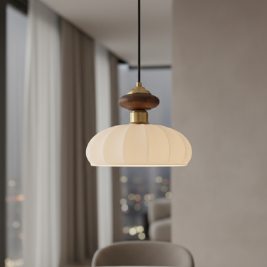 Ceres Pendant Light - Elegant Organic Glass Shade & Wood Accent for Kitchen Island Lighting Pendant Lights