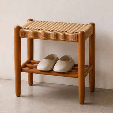Elegant Japanese Bench - Cowhide Braided Rope & Cherry Wood Design for Entryway Benches