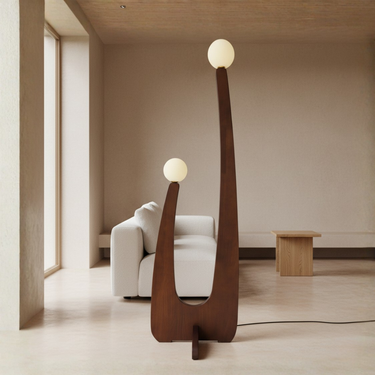 Kado Sculptural Wood Floor Lamp – Dual Globe Floor Light for Modern Living Spaces Floor Lamps