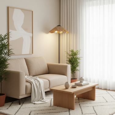 Elegant Rattan Floor Lamp - Modern Standing Lamp with Hand-Woven Shade for Living Room Floor Lamp