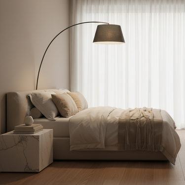 ArcoLuxe | Modern Elegant Fabric Shade Arc Floor Lamp for Living Room Floor Lamps