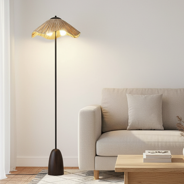 Elegant Rattan Floor Lamp - Modern Standing Lamp with Hand-Woven Shade for Living Room Floor Lamp