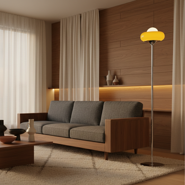 Mid-Century Modern Chrome Floor Lamp with Amber Glass Globe Floor Lamps