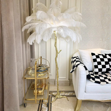 Elegant Feather Shade Floor Lamp - Modern Tripod Standing Lamp for Living Room