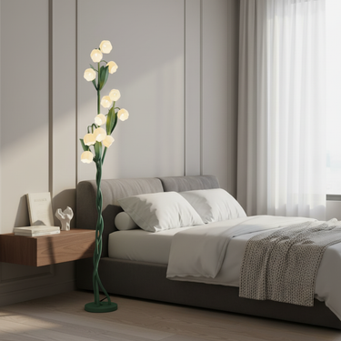 Sara Orchid - Elegant Orchid Floor Lamp with White Flower Shades for Living Room or Bedroom Lighting