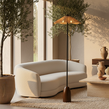 Elegant Rattan Floor Lamp - Modern Standing Lamp with Hand-Woven Shade for Living Room Floor Lamp